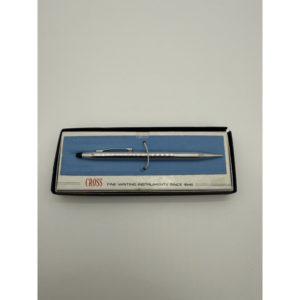 Cross Classic Chrome Ball Point Pen with Box 3502 Blue Ink UNTESTED